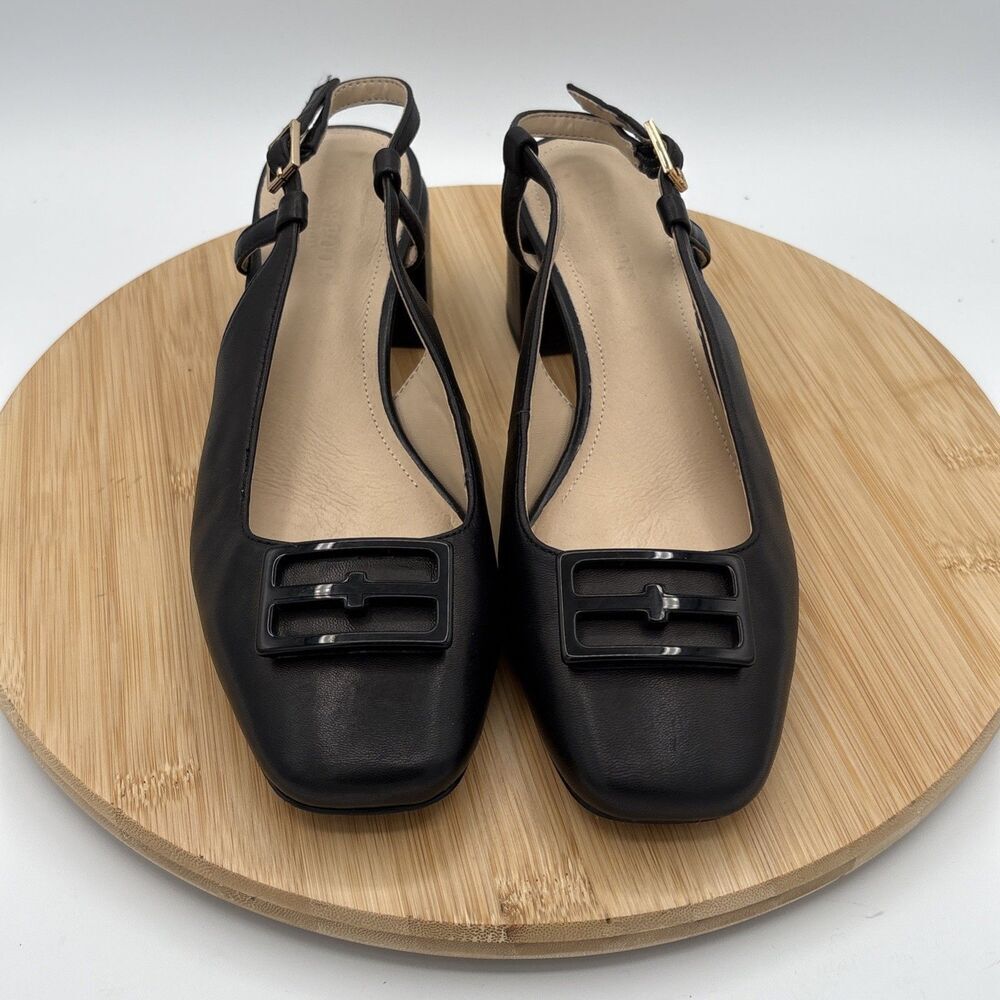 Liverpool Los Angeles Getty Black Leather Block Heel Pumps Size 8.5M Minimalist
